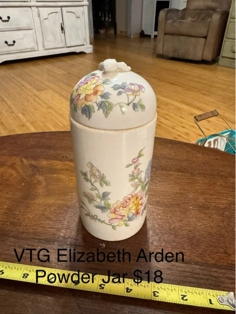 Vintage Elizabeth Arden Porcelain Floral Vanity Jar with lid